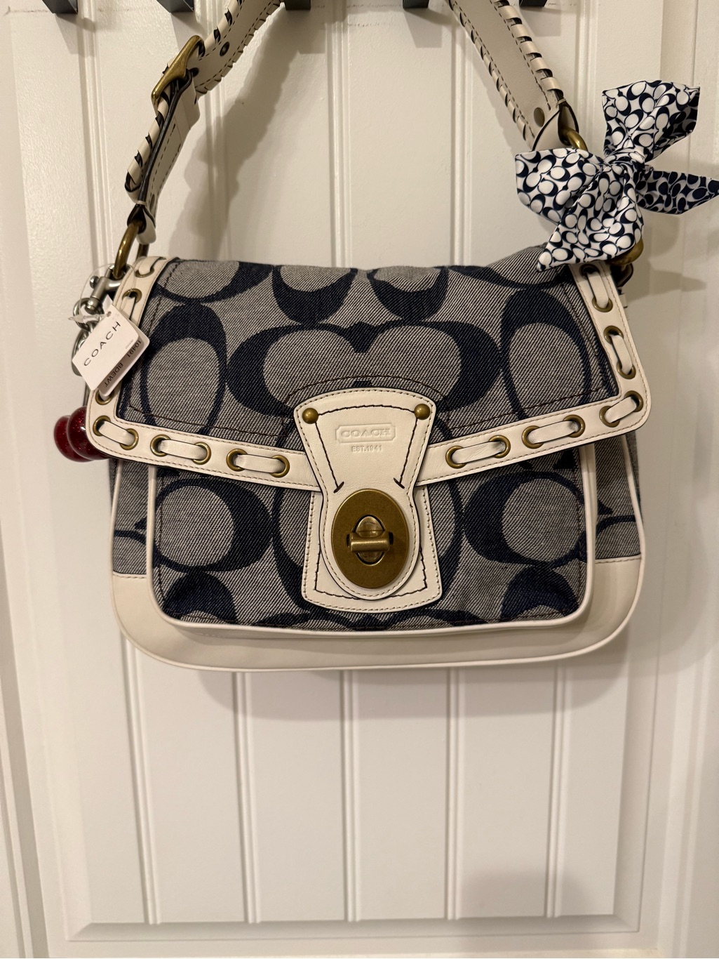 Coach Ali 65th Anniversary Legacy Shoulder Bag Braidedwhite Leather Nwt Turnlock